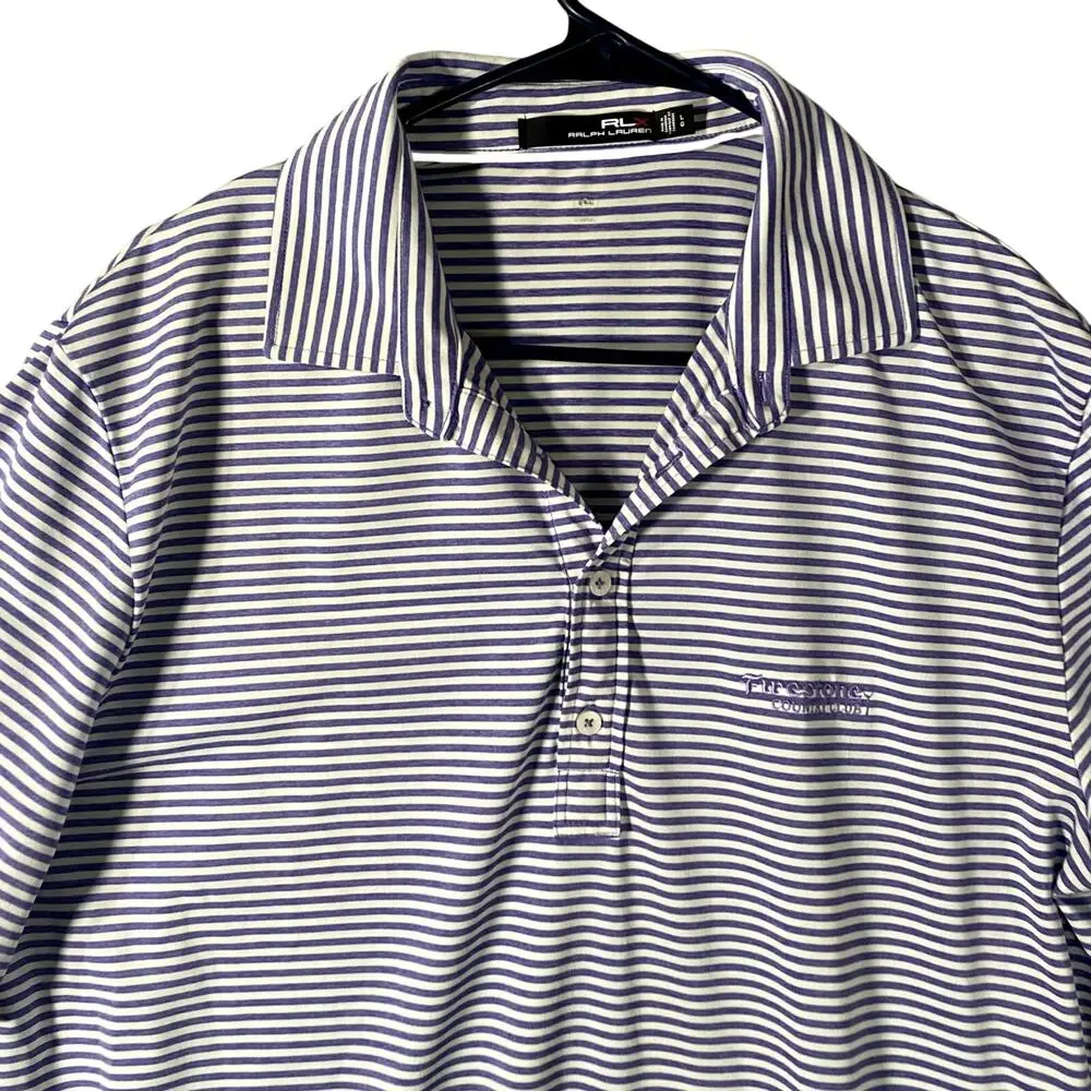 Ralph Lauren RLX Golf Polo Blue Striped Shirt Firestone Country Club Mens Large